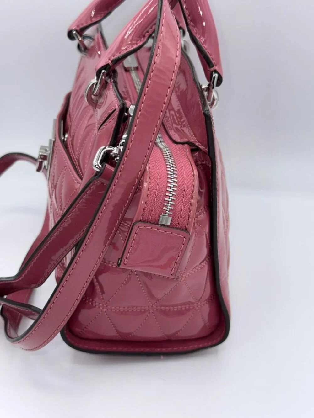 Michael Kors Pink Patent Leather Quilted Satchel Crossbody Bag